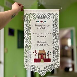 VTG Handmade Sewn Material Homestead Cottagecore Banner Farmhouse Wall Art